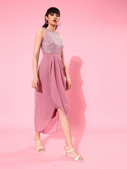 miss chase pink embellished high-low dress