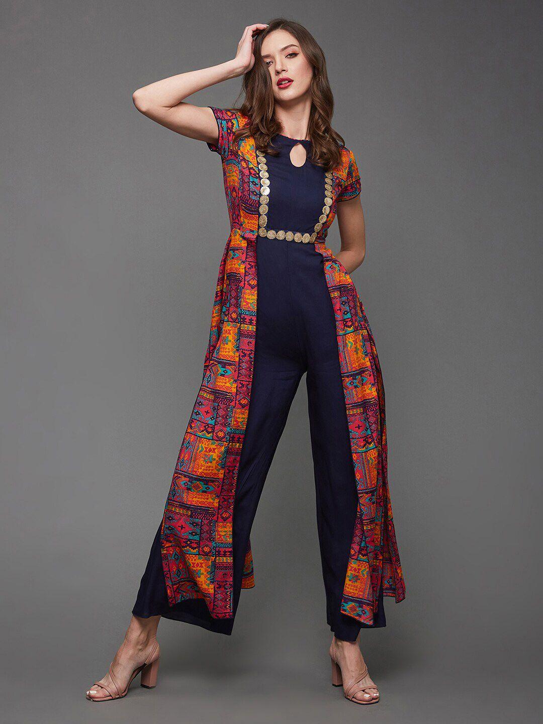 miss chase printed basic jumpsuit with embellished