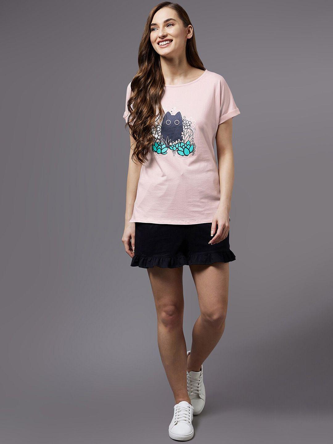 miss chase printed pure cotton t-shirt & capris