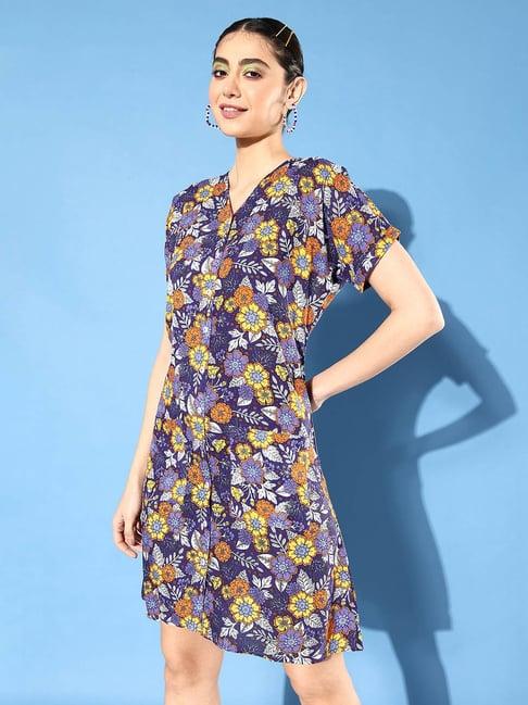 miss chase purple floral print shift dress