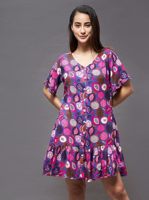 miss chase purple printed a line dress