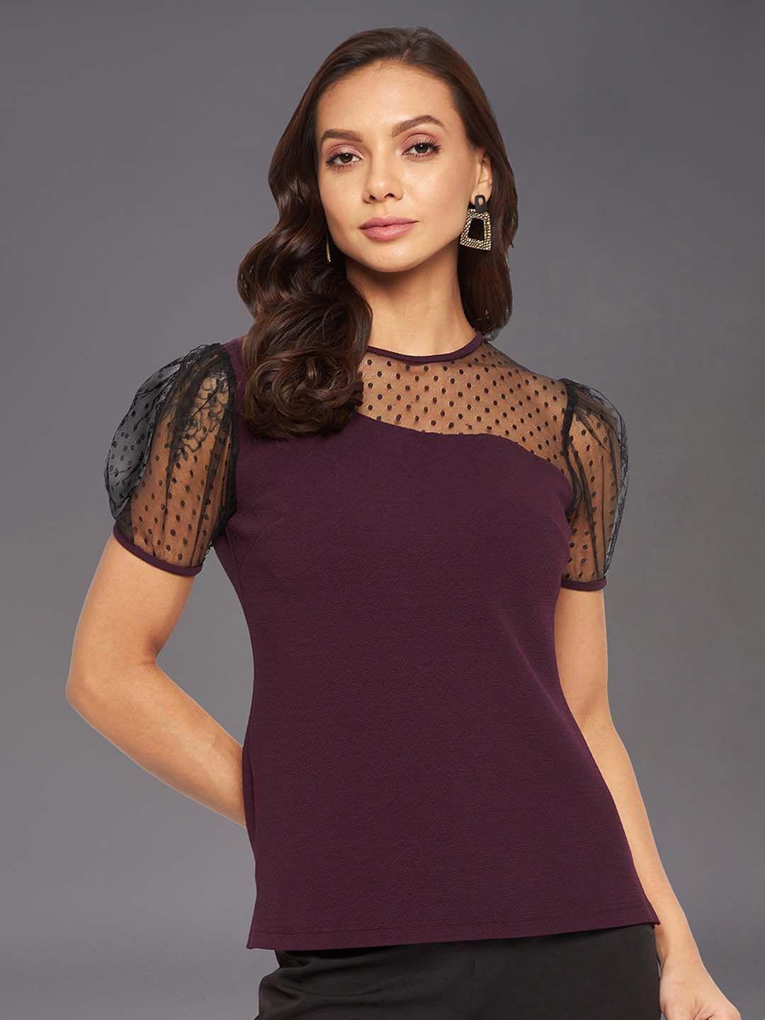 miss chase purple puff sleeve georgette top