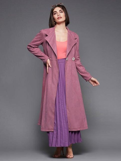 miss chase purple relaxed fit double breasted longline coat