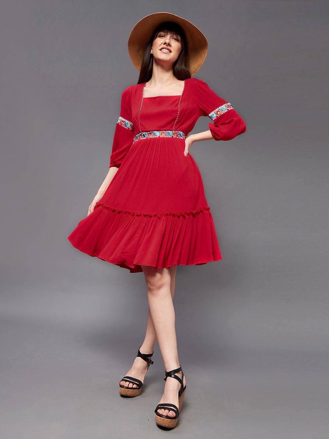 miss chase rayon fit and flare puff sleeves dress