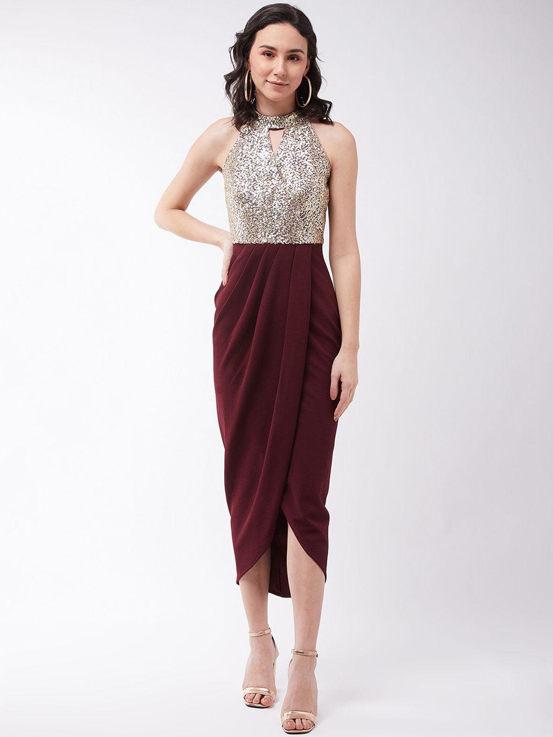 miss chase red embellished crepe sheath midi dress