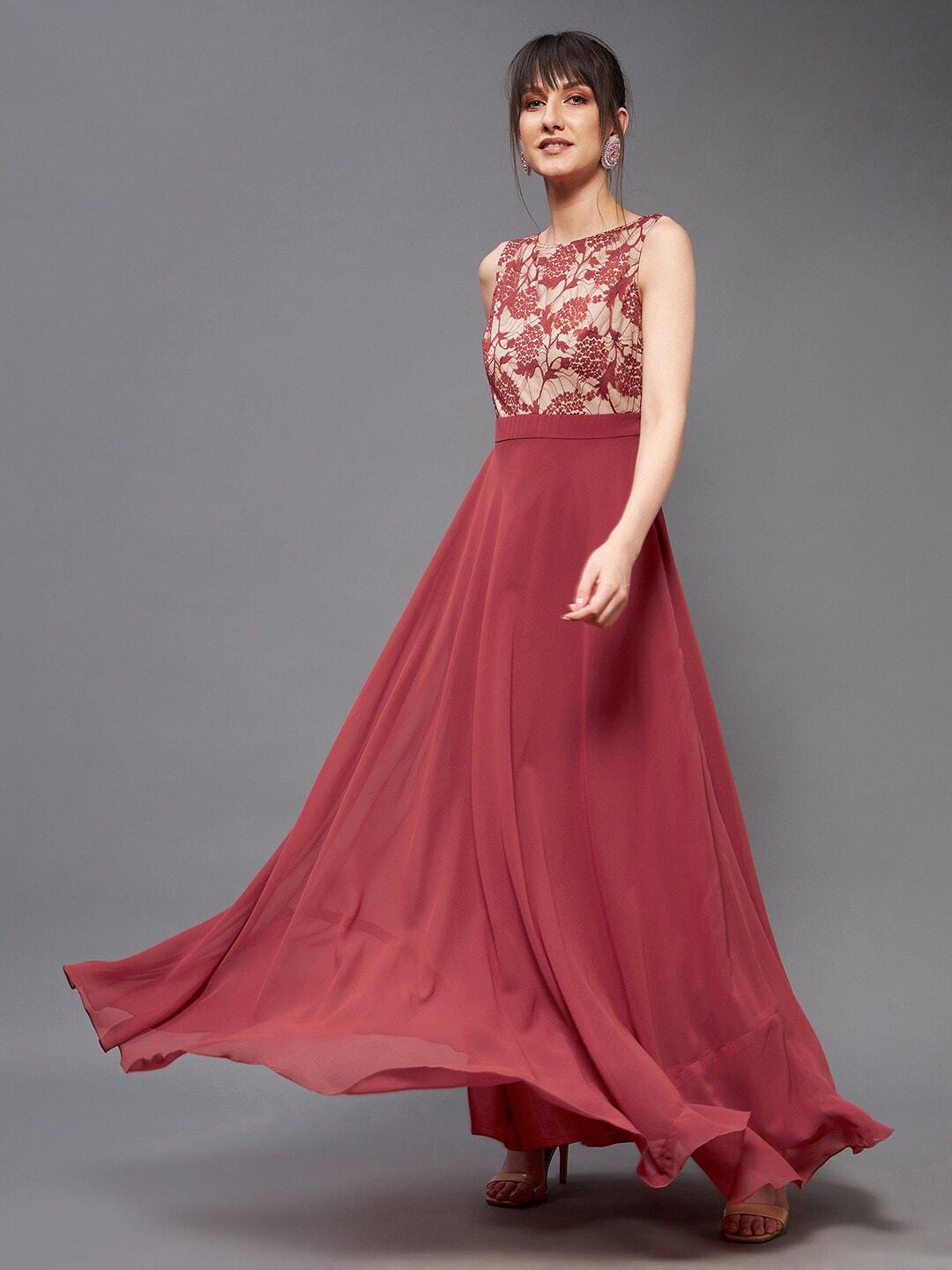 miss chase red georgette maxi dress