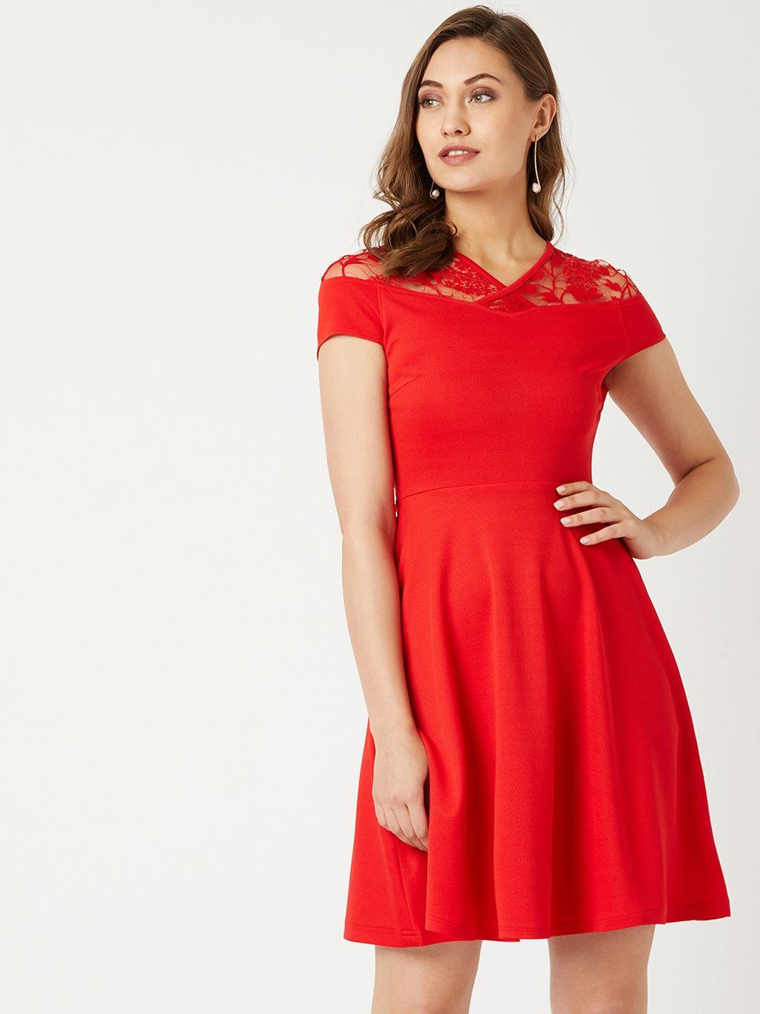 miss chase red lace midi dress