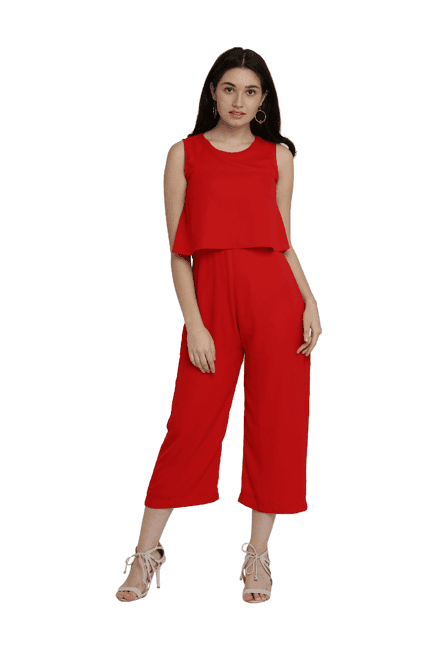 miss chase red round neck jumpsuit