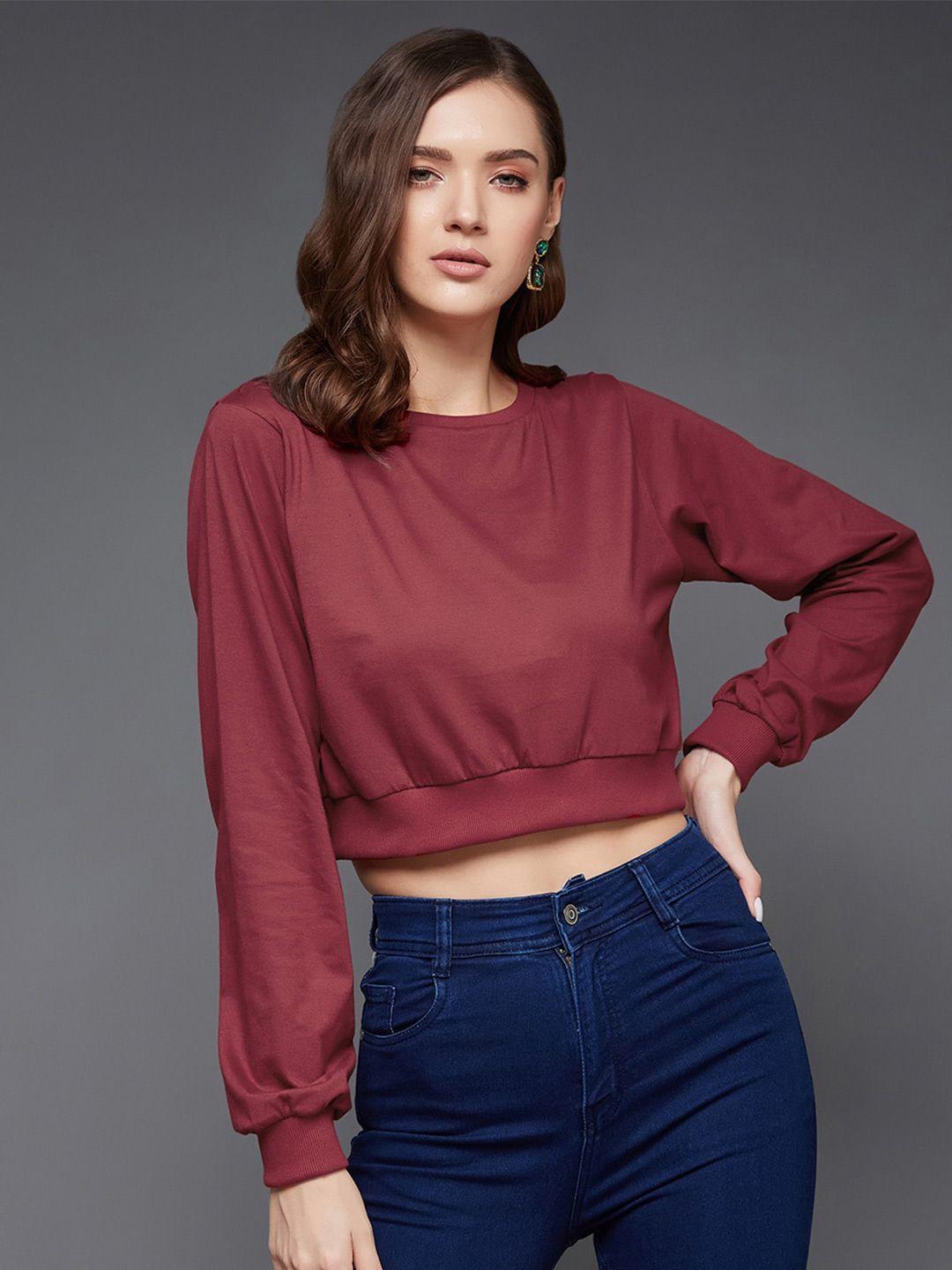 miss chase round neck puff sleeves oversized crop top