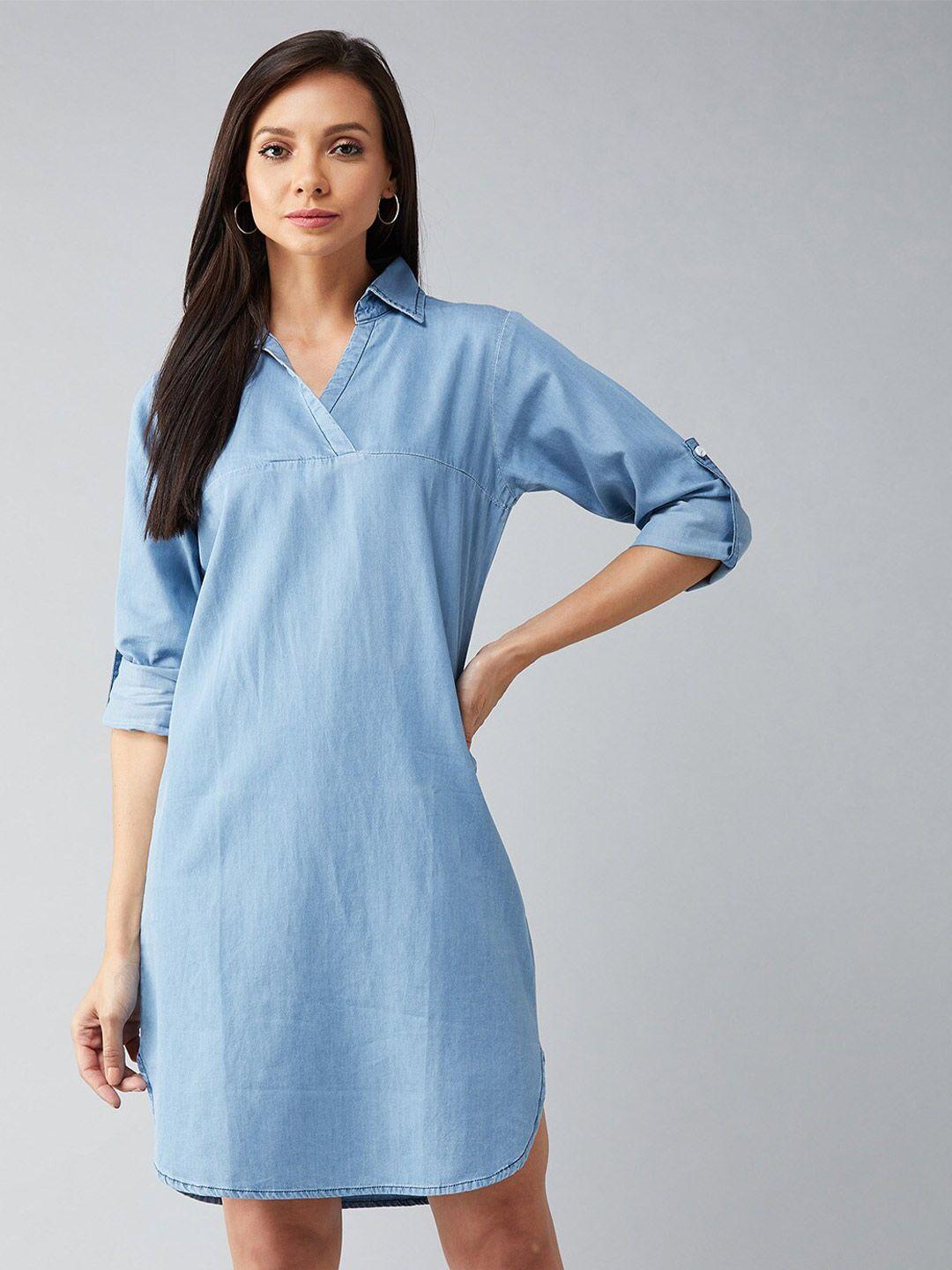 miss chase shirt collar denim a-line dress