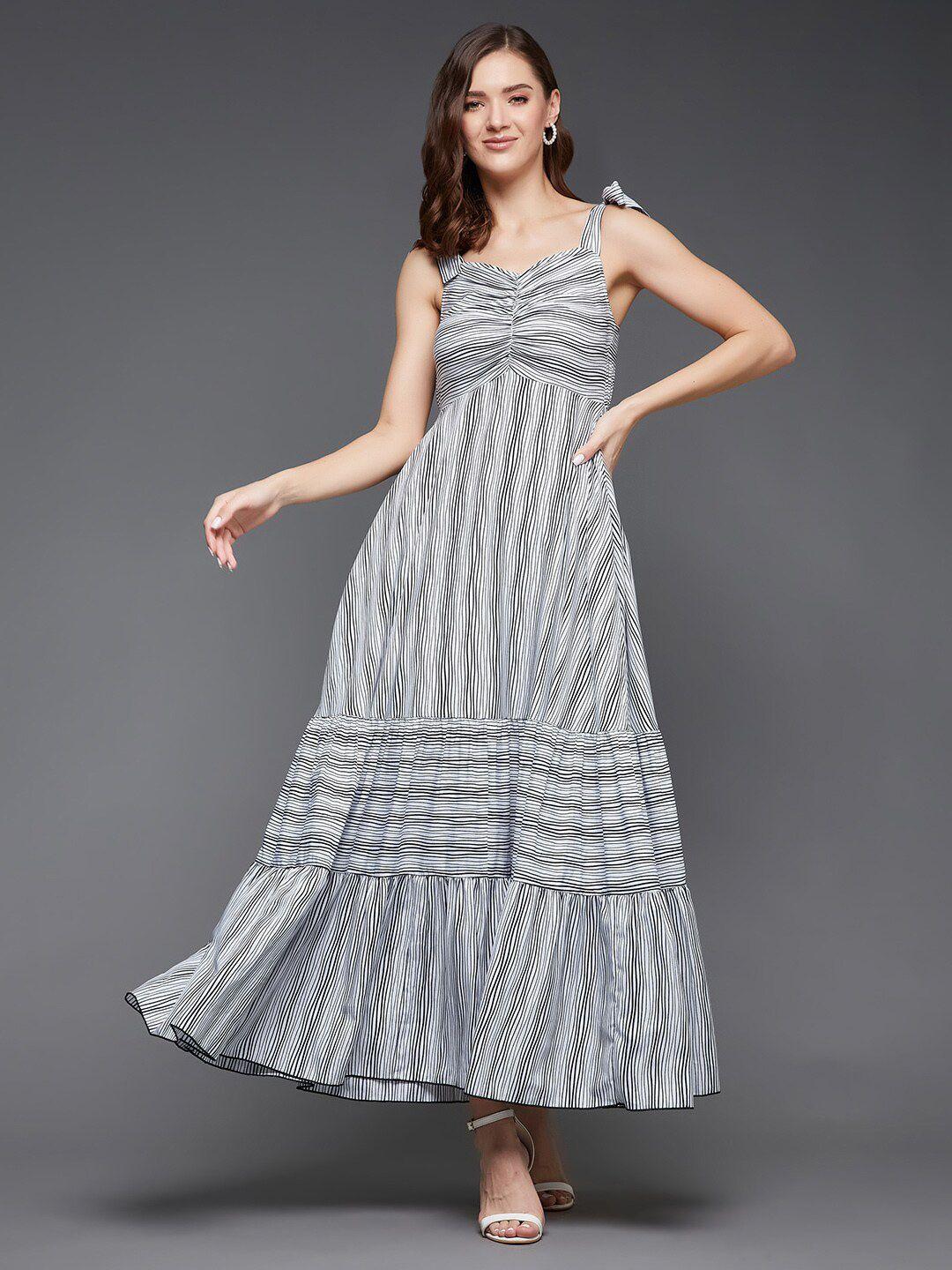 miss chase shoulder straps striped tiered fit and flare dress