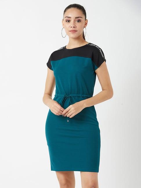 miss chase teal & black relaxed fit dress