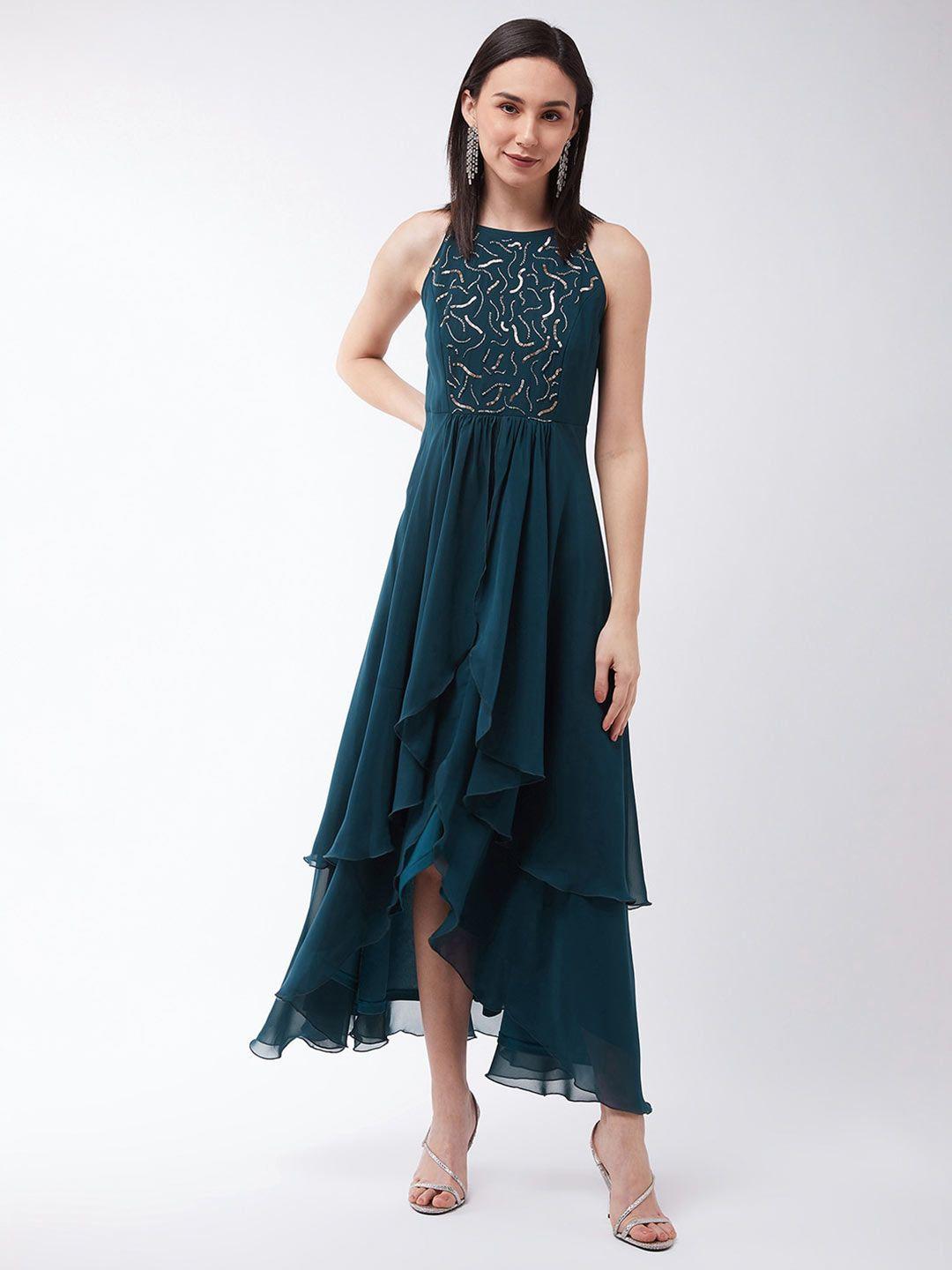 miss chase teal embellished georgette maxi dress