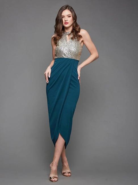 miss chase teal embellished midi dress