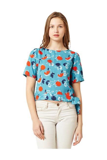 miss chase teal printed crepe top