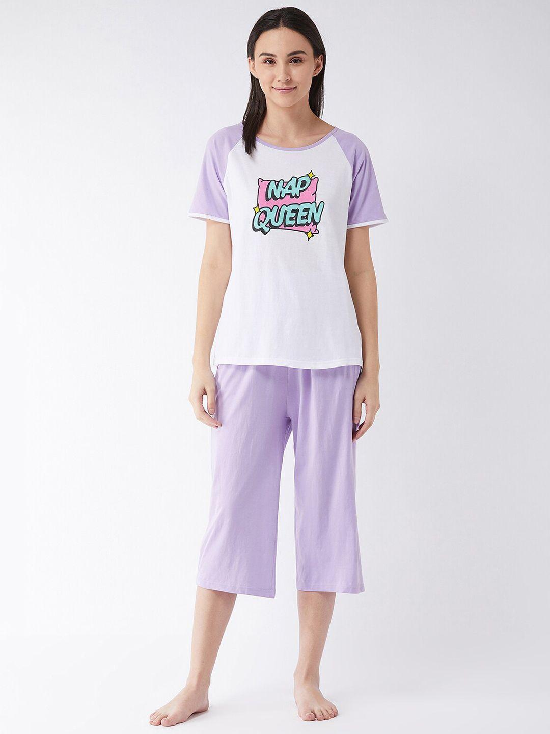 miss chase typography printed pure cotton t-shirt with capris