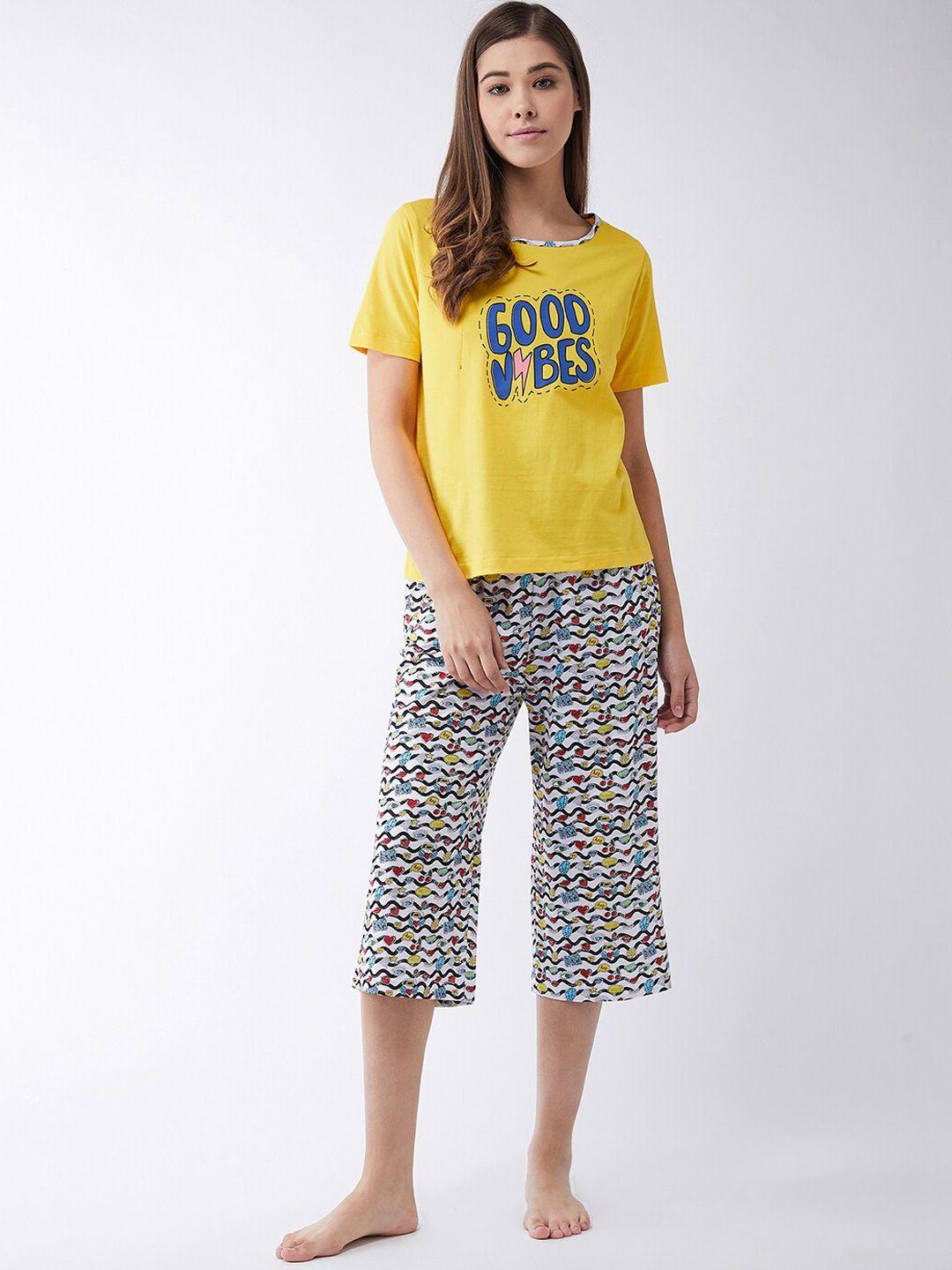 miss chase typography printed pure cotton t-shirt with capris