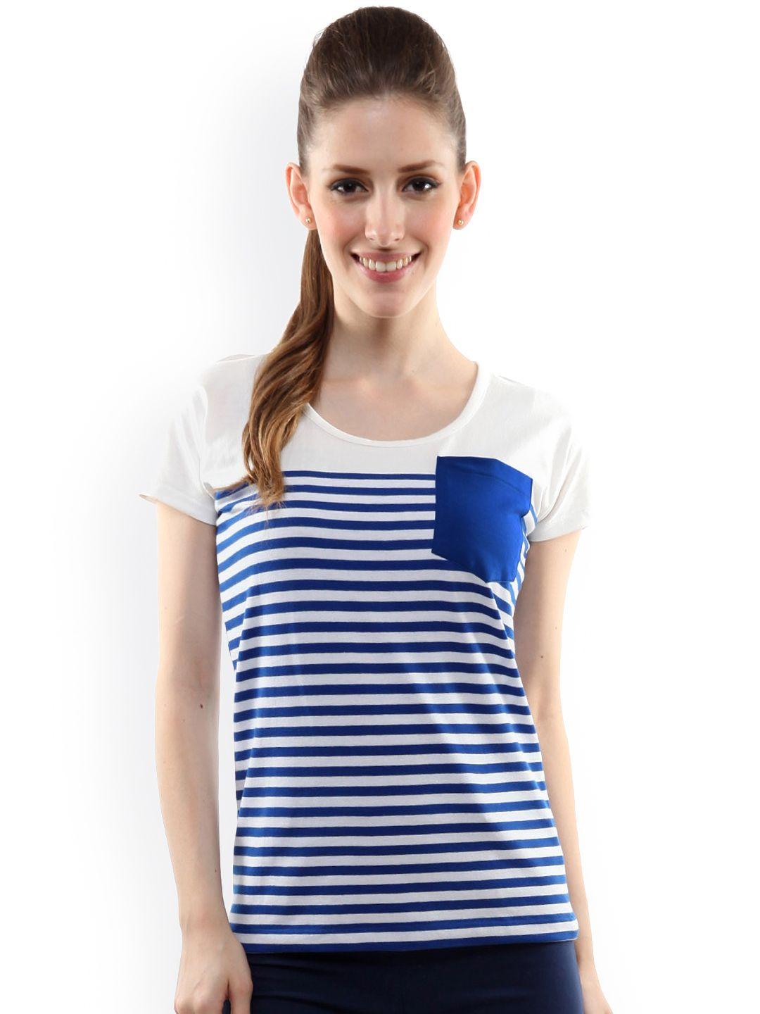 miss chase white & blue striped top