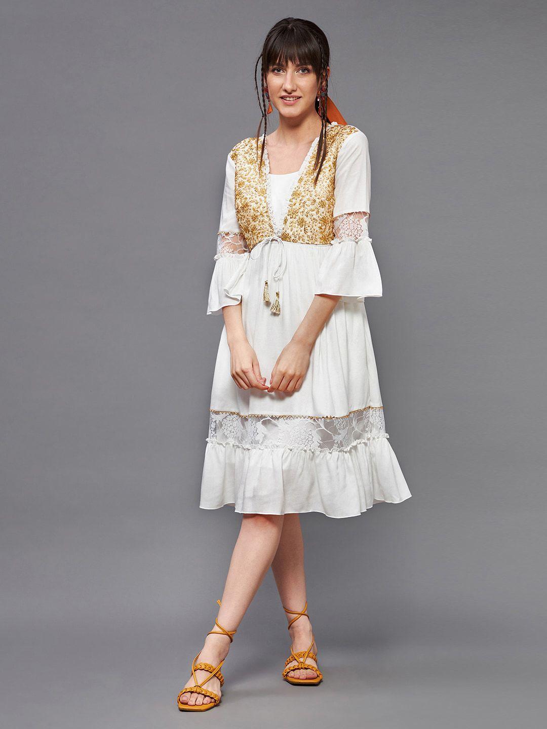 miss chase white bell sleeves tie-ups tiered a-line dress