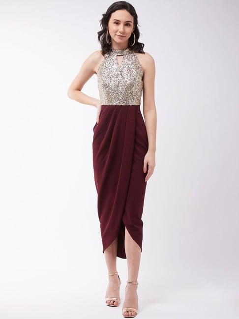 miss chase wine embellished assymetric dress