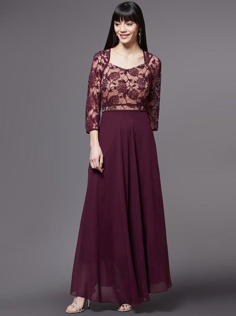 miss chase wine lace work maxi dress