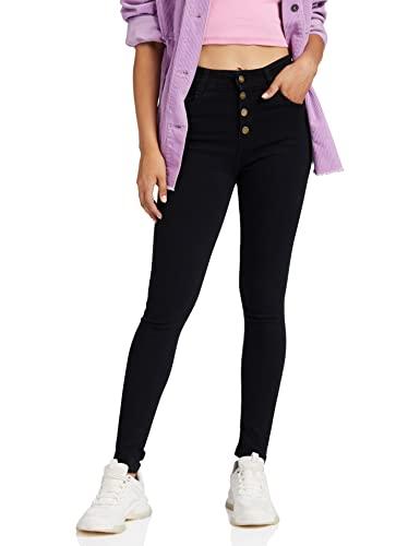 miss chase women's black skinny fit high rise clean look regular length stretchable denim jeans (34)