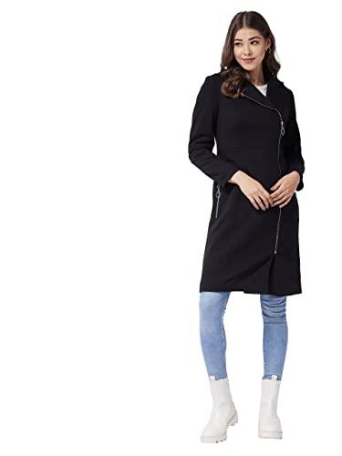 miss chase women's black v-neck full sleeve solid knee length jacket (mcaw21jkt03-43-62-02,black,xs)