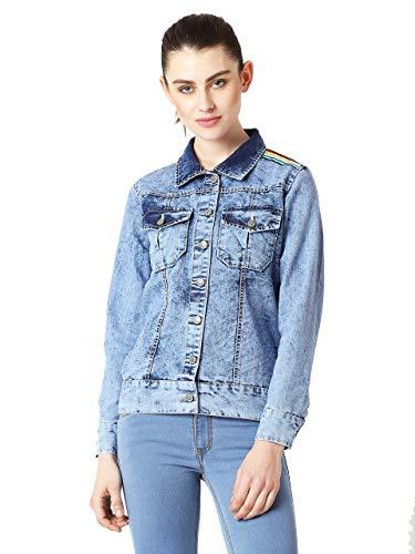 miss chase women's collared full sleeve buttoned ice wash twill tape detailing denim jacket(mcss19den05-20-158-06, light blue, x-large) (mcss19den05-20-158 xl)