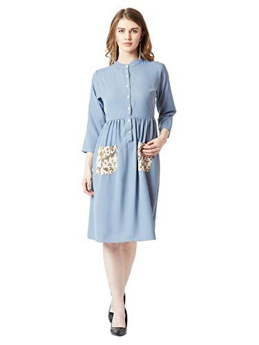 miss chase women's crepe shirt dress(mcaw18d12-39-198-05,dusty blue,large)