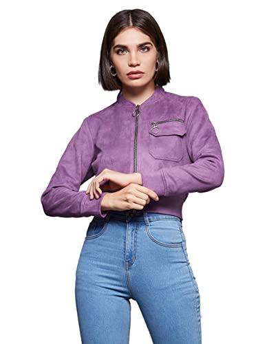 miss chase women's dark lavender mandarin collar full-sleeve solid crop polyester jacket (mcaw22jkt03-52-241-02, dark lavender, xs)