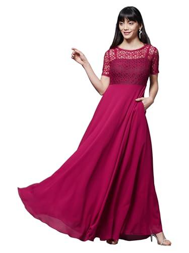 miss chase women's dark pink round neck half sleeve solid lace overlaid maxi dress (mcaw21d06-32-23-06, dark pink, xl)