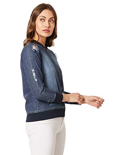 miss chase women's denim navy blue solid bomber jacket(mcaw19den05-55-71-05,navy blue,large)