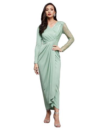 miss chase women's embellished v-neck full sleeve pleated slim fit longline dress (mcaw23d13-86-79-03, mint, s)