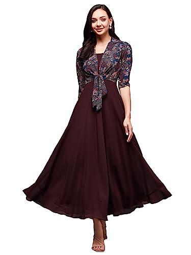 miss chase women's floral notched collar 3/4 sleeve georgette jacket style maxi dress (mcss23d16-34-252-06, multicolored-base-wine, xl)