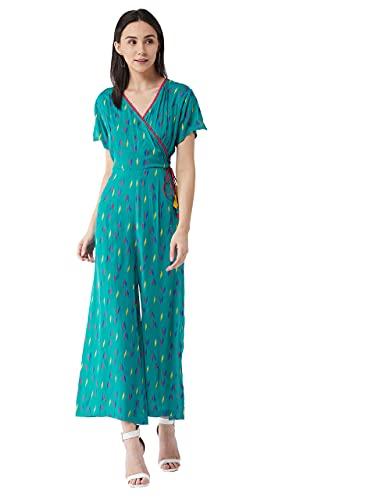 miss chase women's green tribal self-printed relaxed fit half sleeve v-neck ankle-length straight jumpsuit (mcss21f01-01-166-05,multicolored base green,l)