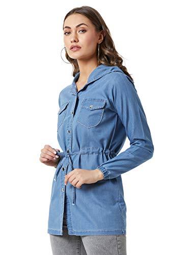 miss chase women's light blue hooded full sleeves solid tie-up detailing long denim jacket (mcaw19den05-54-158_light blue_m)