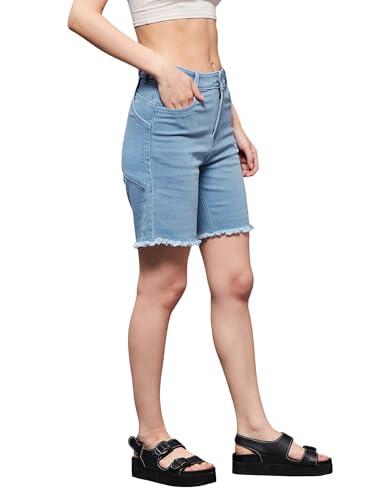 miss chase women's light blue regular high rise clean look above knee stretchable denim shorts (mcss22den09-05-158-34, light blue, 34)