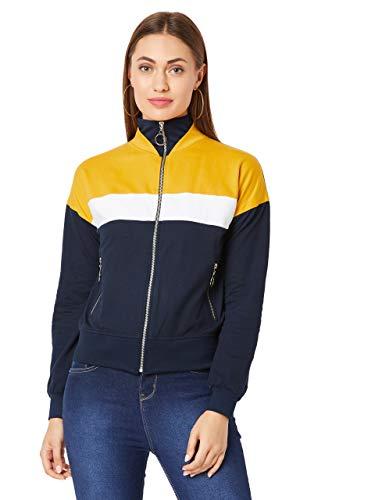 miss chase women's multicolored turtle-neck full sleeves solid color-block regular length jacket (mcaw19jkt02-78-178_multicolored base navy blue_s)