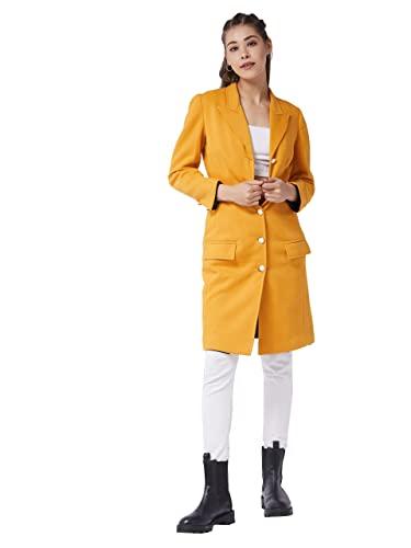 miss chase women's mustard v-neck full sleeve solid front-open knee length jacket (mcaw21jkt03-41-183-03,mustard,s)