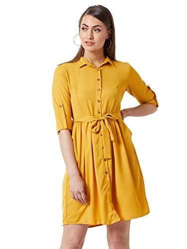 miss chase women's mustard yellow knee-long shirt dress(mcaw18d12-38-183-05,mustard yellow,large)