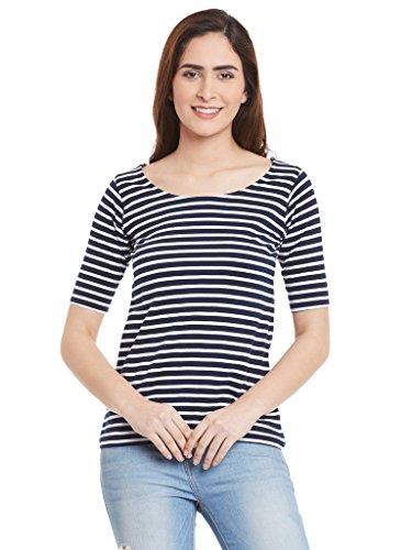 miss chase women's navy blue & white half sleeves round neck with cut-outs at the back striped top (mcaw14tp01-71-154-04-multicolor-m)