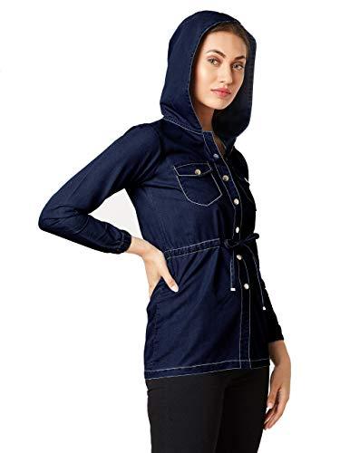 miss chase women's navy blue solid hoodie denim jacket(mcaw19den05-53-71-03,navy blue,small)