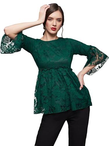 miss chase women's relaxed fit regular lace top (mcaw19tp30-46-212-06, forest green, xl)