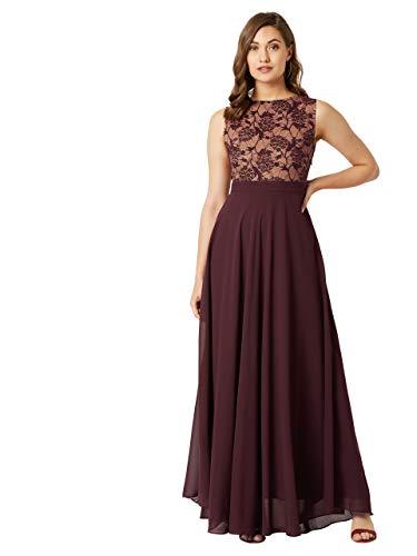 miss chase women's round neck sleeveless georgette floral lace fit & flare maxi dress