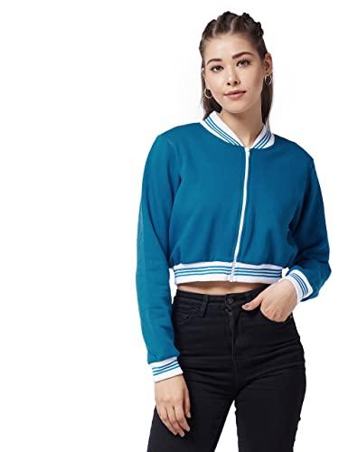 miss chase women's teal v-neck full sleeve solid bomber crop jacket (mcaw21jkt03-34-83-04,teal,m)