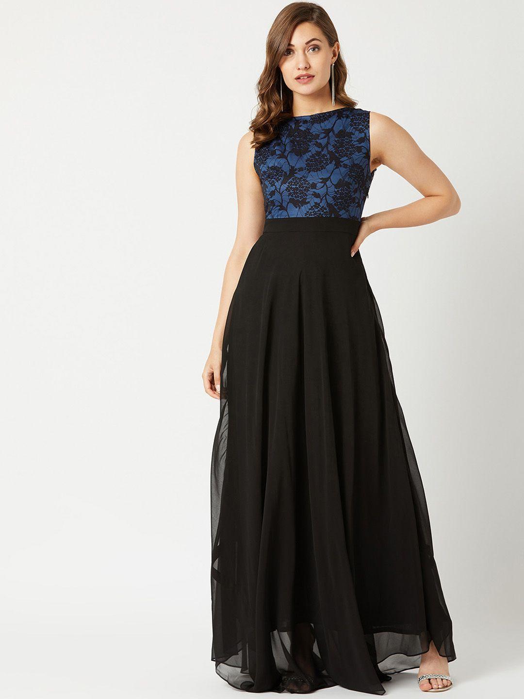 miss chase women black & blue lace insert maxi dress