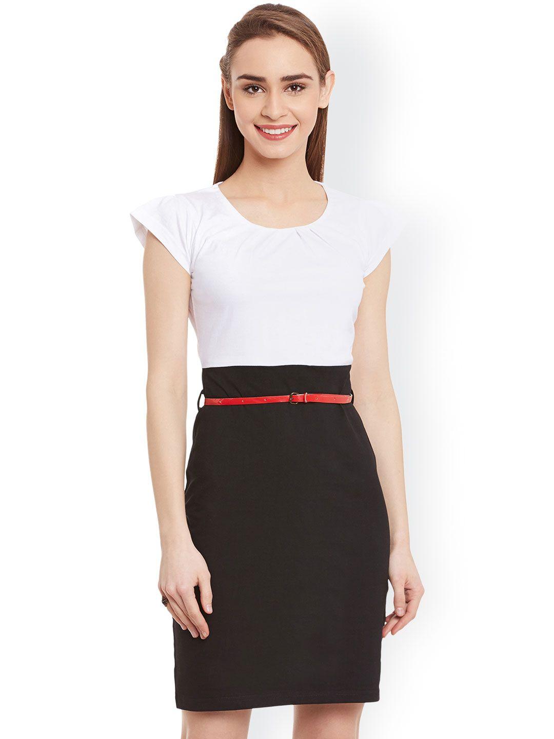 miss chase women black & white colourblocked sheath dress