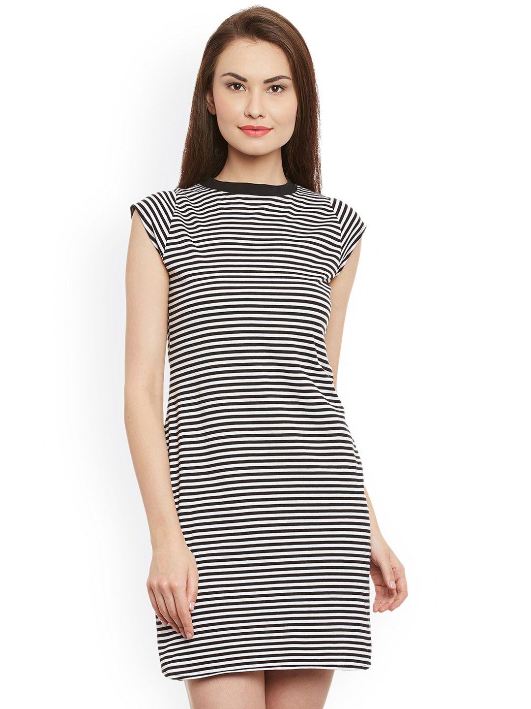 miss chase women black & white striped a-line dress