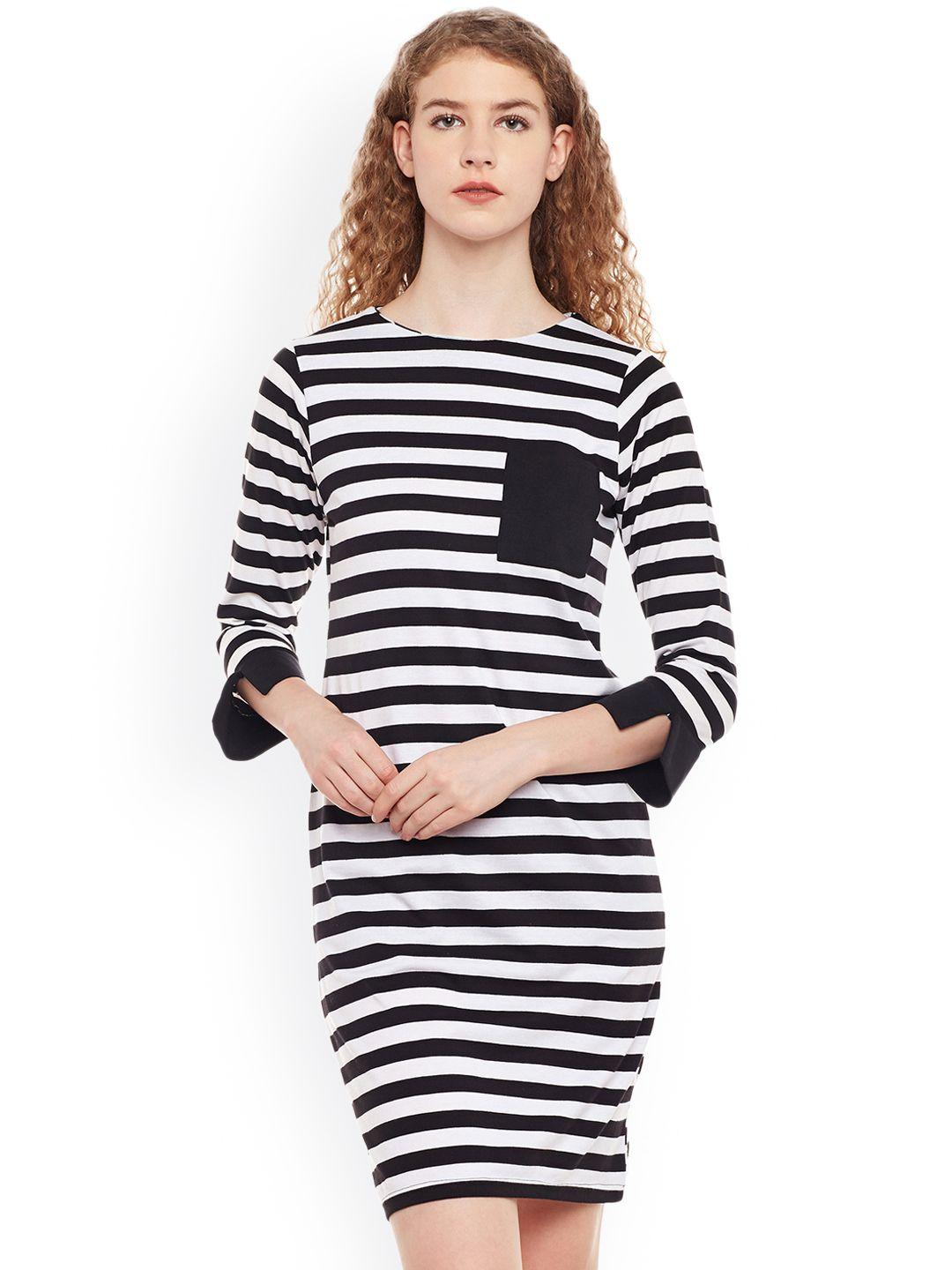 miss chase women black & white striped fit and flare dress
