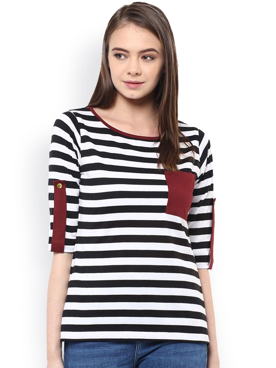 miss chase women black & white striped regular top